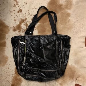 Black vinyl spots athletic casual workout gym bag